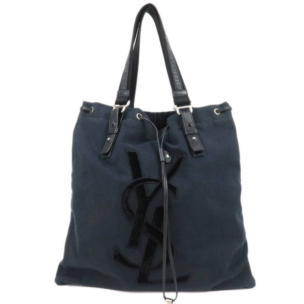Saint Laurent L Kahala Tote Bag Black Canvas Velour Leather